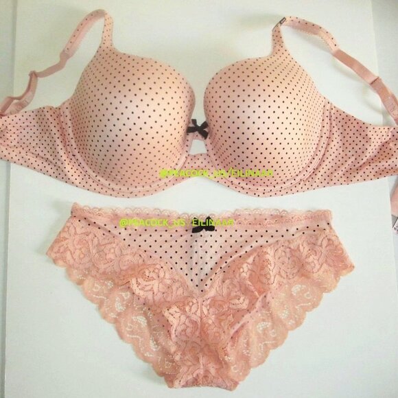 38DD/XL Victoria's Secret Body by Victoria Lined Demi Bra Set Bikini Peach Dot - Picture 1 of 11